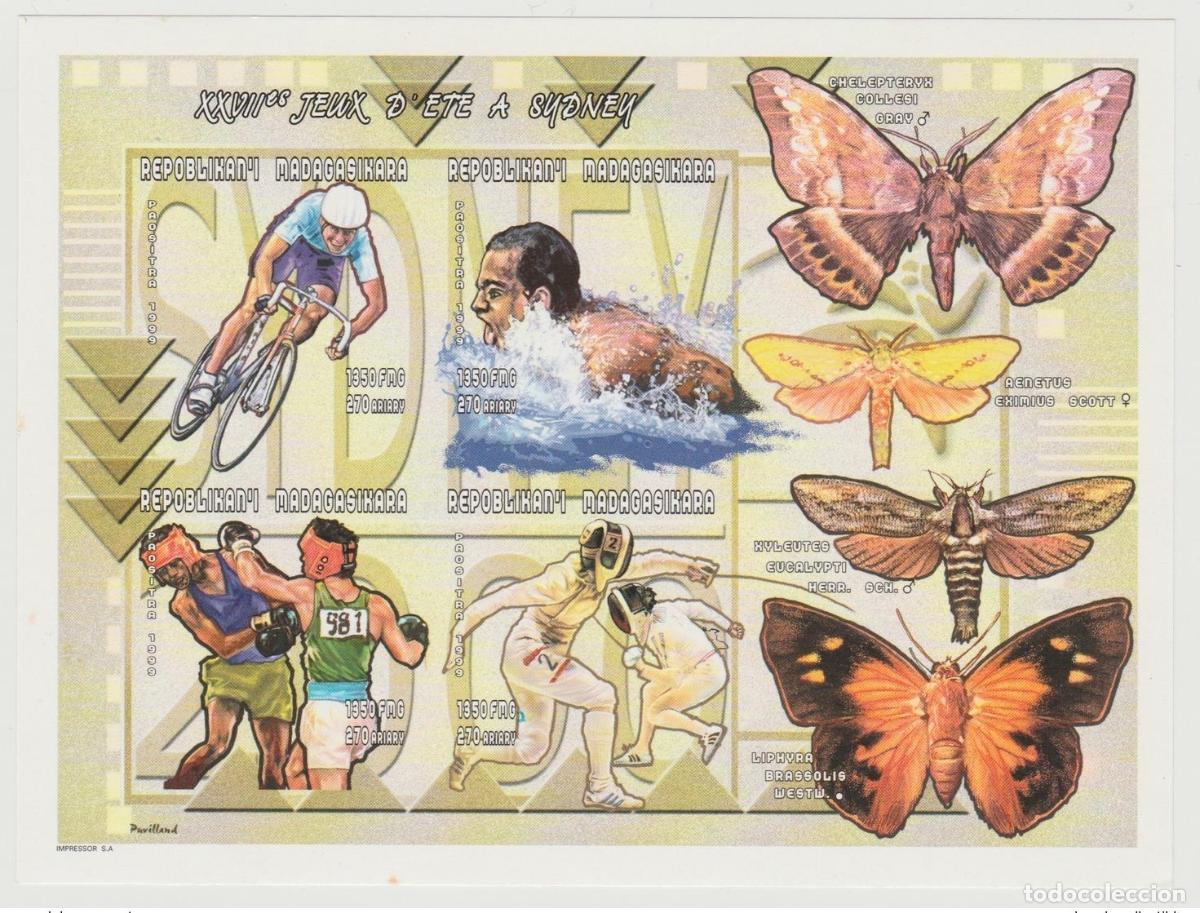 Sellos: Madagascar 2000 Mi. 2444 - 2447 Juegos Ol&iacute;mpicos de S&iacute;dney Papillon IMPERF ND