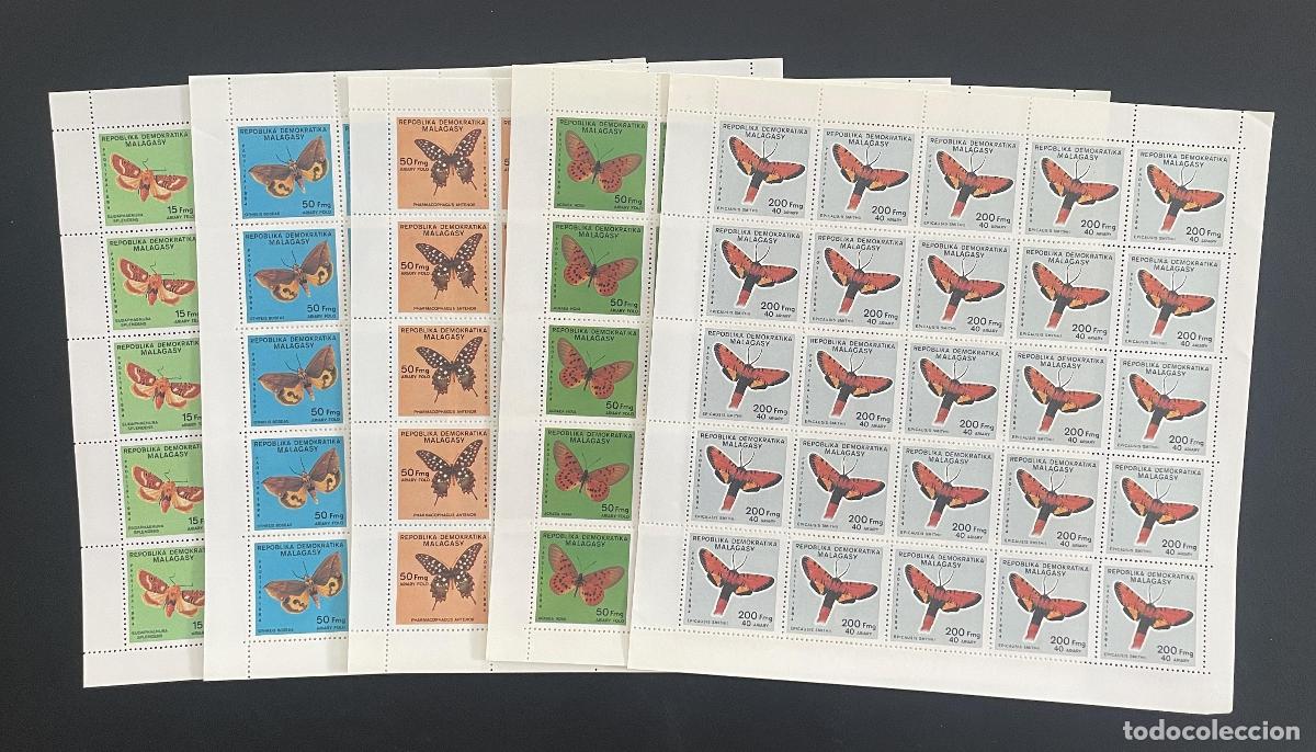 Sellos: Madagascar 1984 YT 721-725 bloque mariposas insectos fauna