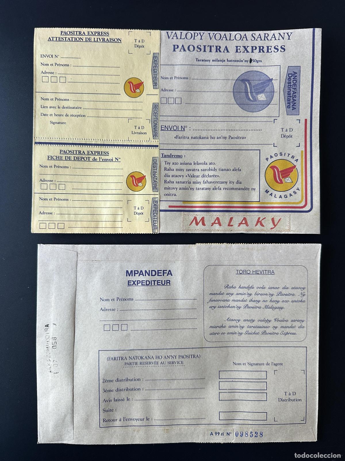 Sellos: Madagascar 1999 EN PA 12 Papeler&iacute;a postal y MALAKY Paositra Express