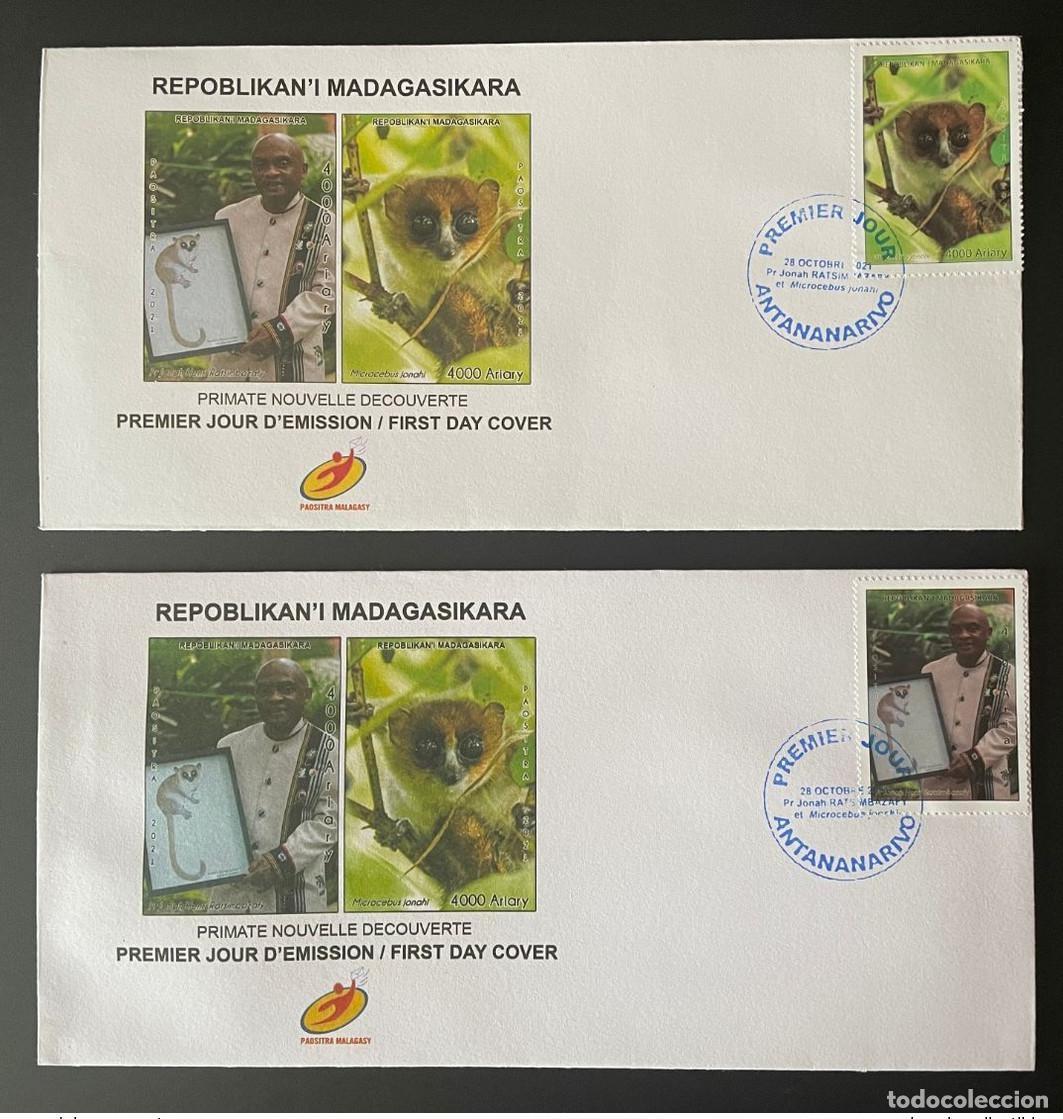Francobolli: Madagascar 2021 Mi. 2722 - 2723 Lemuriens Lemurs Fauna Microcebus 2 FDC Primer d&iacute;a