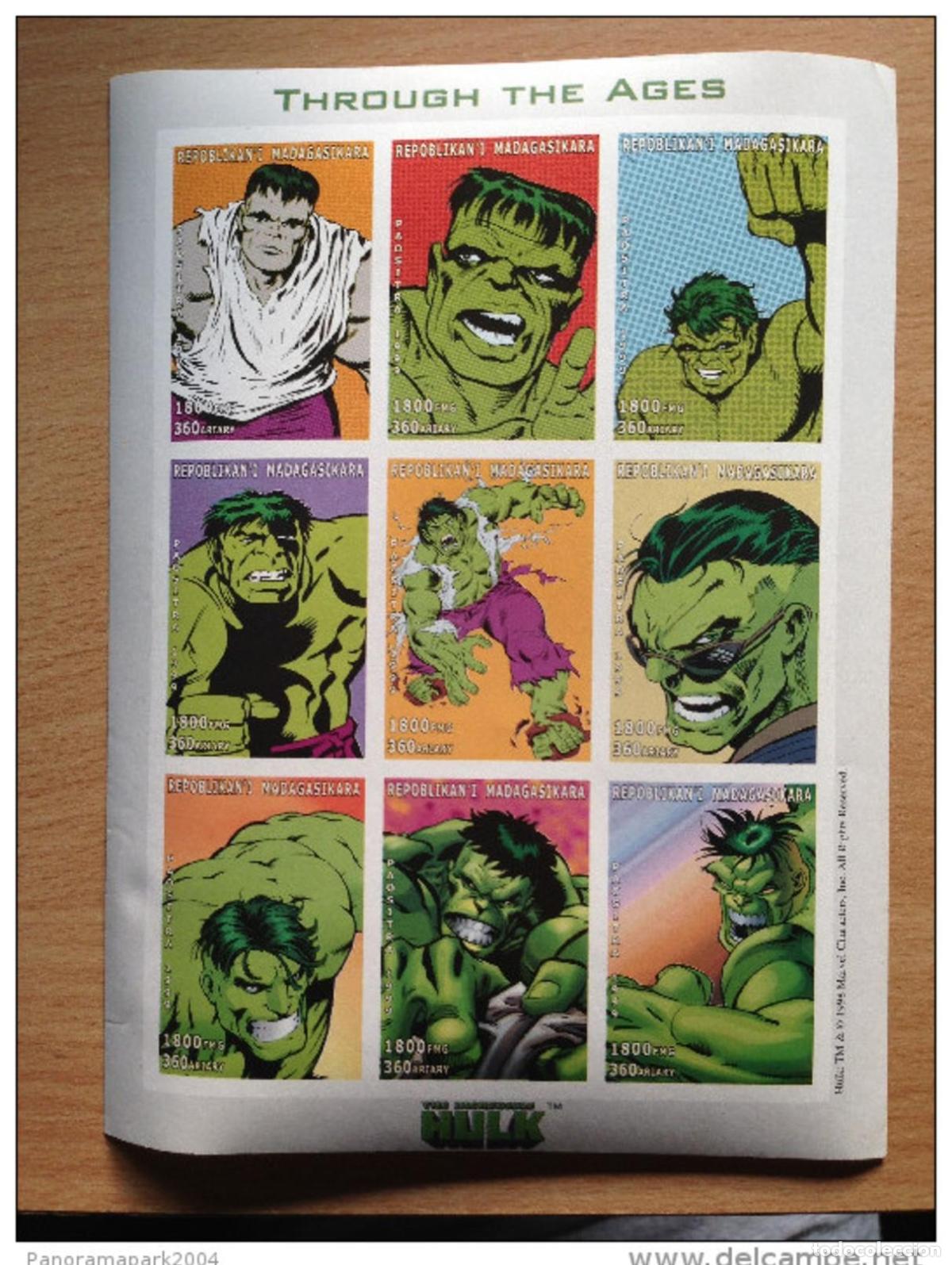 Sellos: Madagascar 1999 El incre&iacute;ble bloque IMPERF de Hulk Marvel Souvenir &iexcl;MUY RARO!