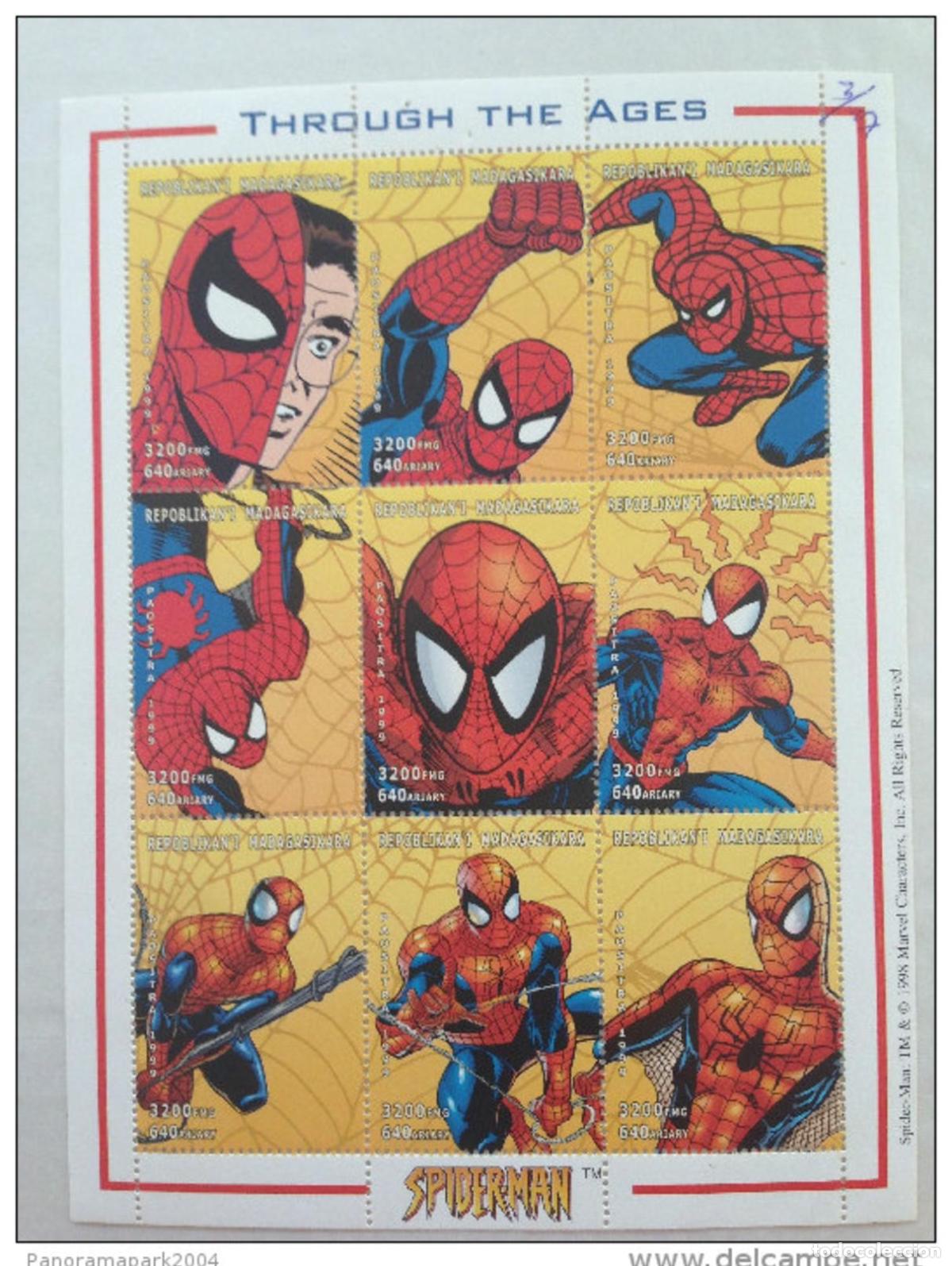 Sellos: Madagascar 1999 Mi. 2220-2228 Spiderman Marvel Hoja Bloque