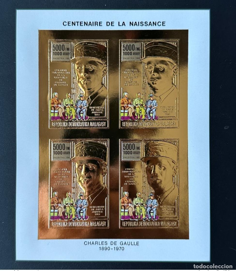 Sellos: Madagascar 1990 Mi. 1298B ND IMPERF General Charles de Gaulle Hoja oro