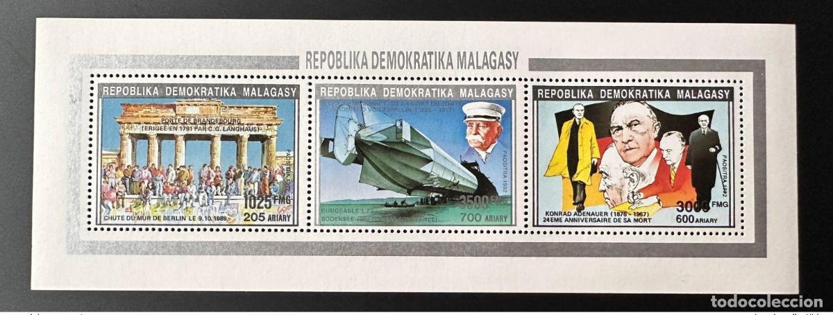 Sellos: Madagascar 1992 Mi. 1391/1397 II Zeppelin Adenauer Brandeburgo