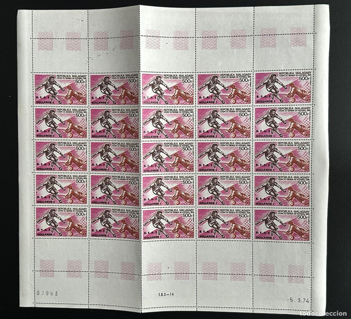 Sellos: Madagascar 1974 Mi. 718 mesa de tabl&oacute;n sobrecargada Copa Mundial F&uacute;tbol RFA Holanda