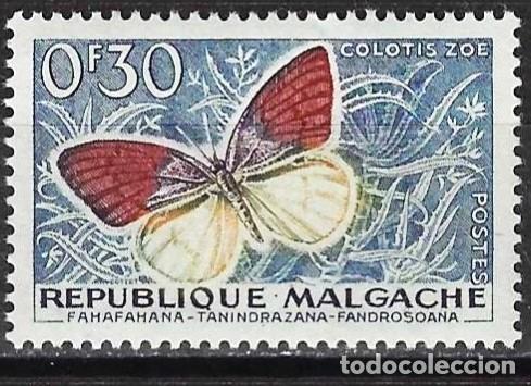 Sellos: Madagascar 1960 - Mi 445 - YT 341 - Mariposa - MNH**