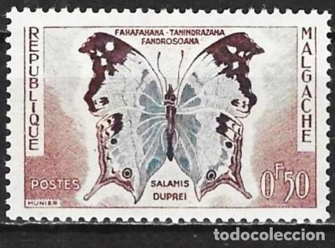 Sellos: Madagascar 1960 - Mi 447 - YT 343 - Mariposa - MNH**