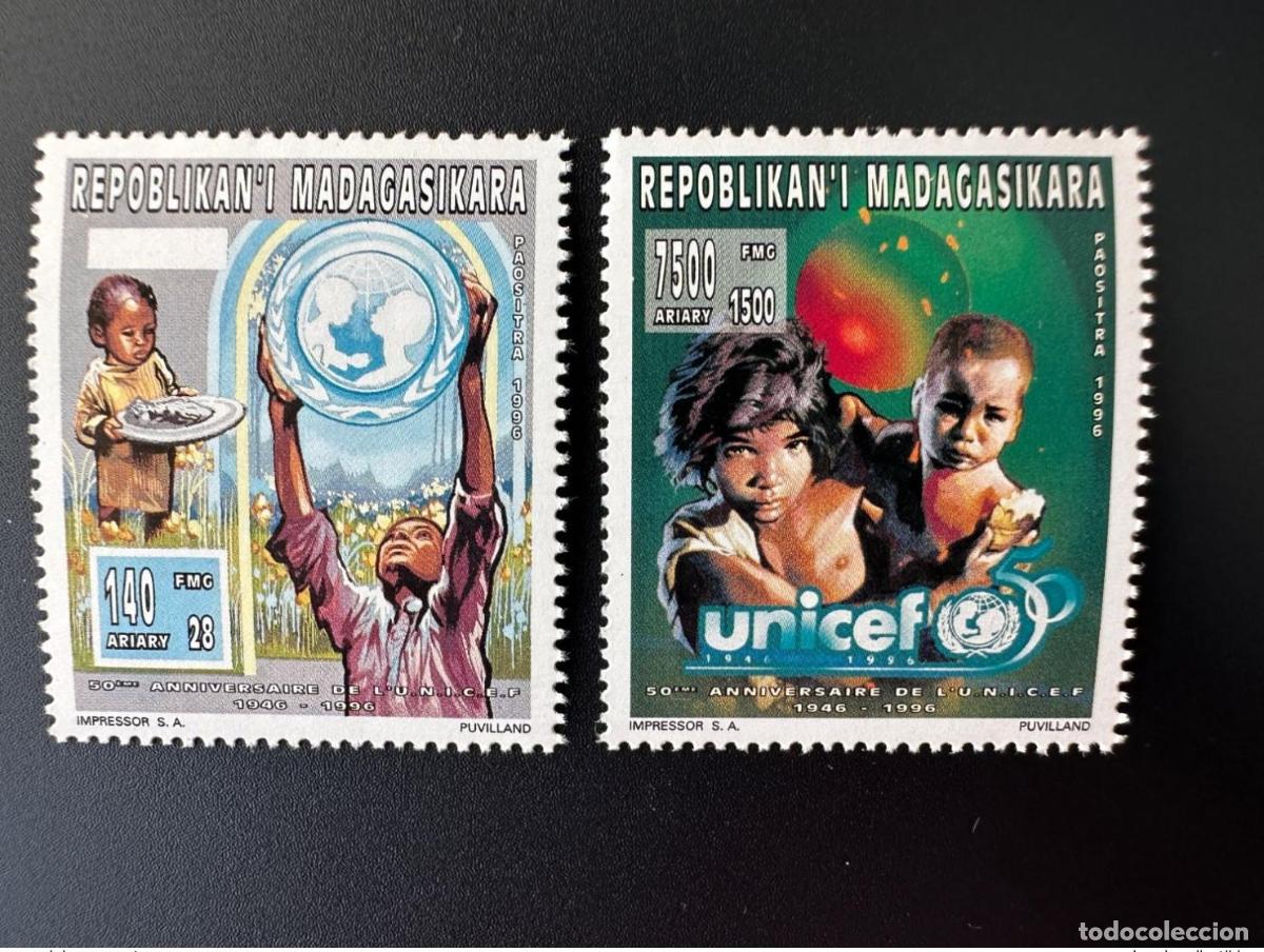 Sellos: Madagascar 1996 Mi. 1807 - 1808 A. UNICEF Ni&ntilde;os y de 50 a&ntilde;os