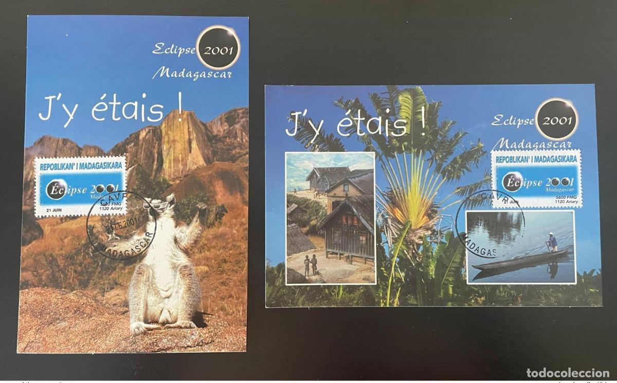 Sellos: Maxi Card Madagascar 2001 Mi. 2579 Eclipse Sonnenfinsternis Lemurian juego de 2