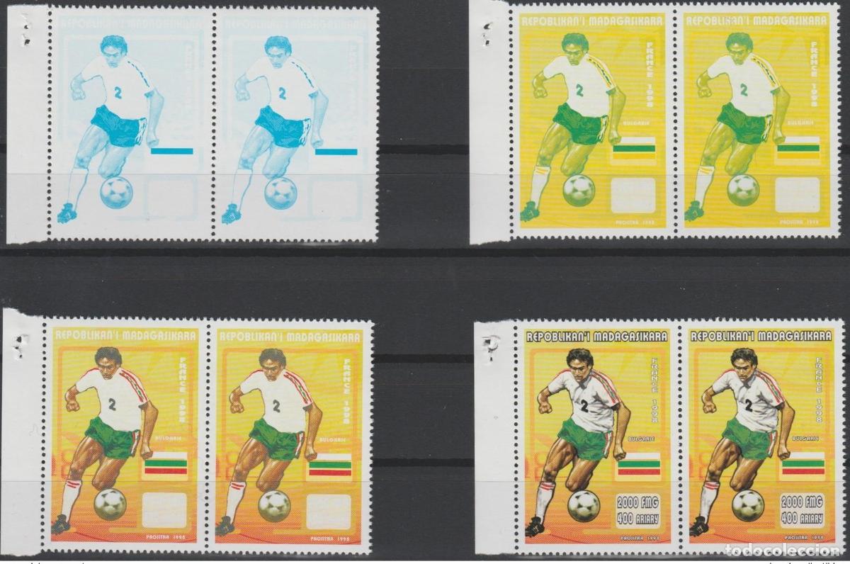 Sellos: Prueba de colores poco comunes del f&uacute;tbol franc&eacute;s la FIFA a mediados 1970 en Madagascar