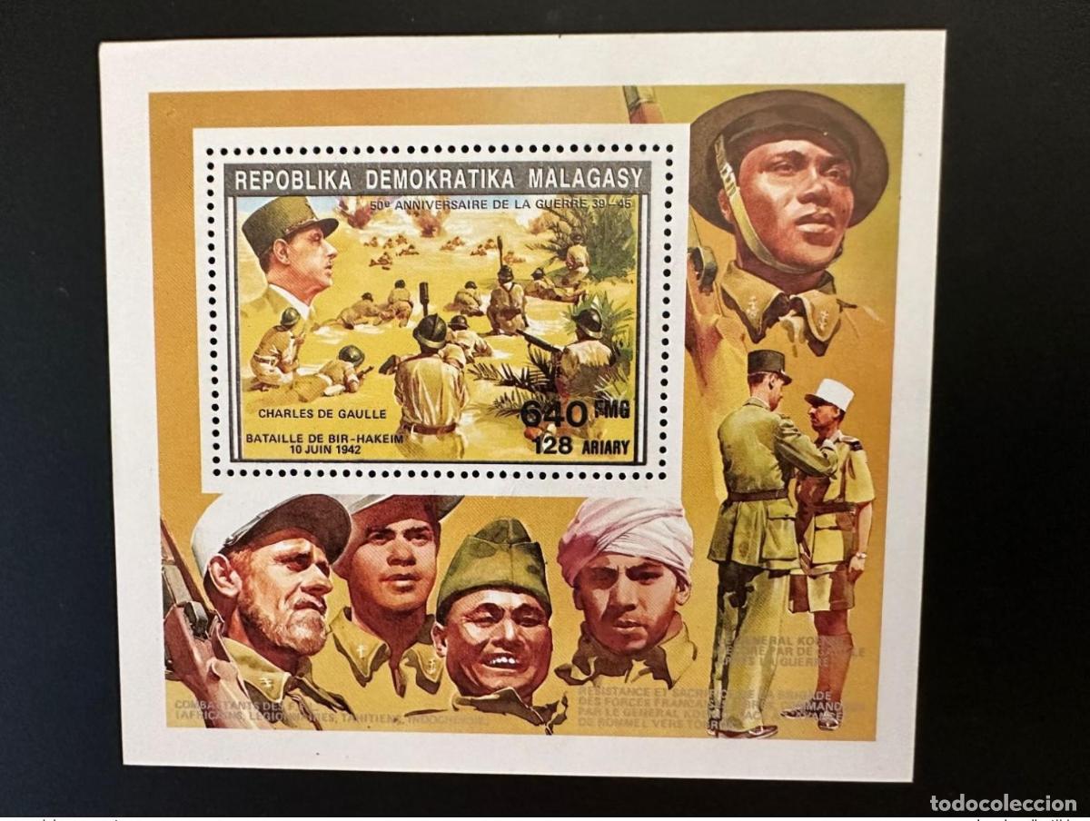 Sellos: Madagascar 1992 Mi. Bl. 1392 I General Charles De Gaulle Segunda Guerra Mundial