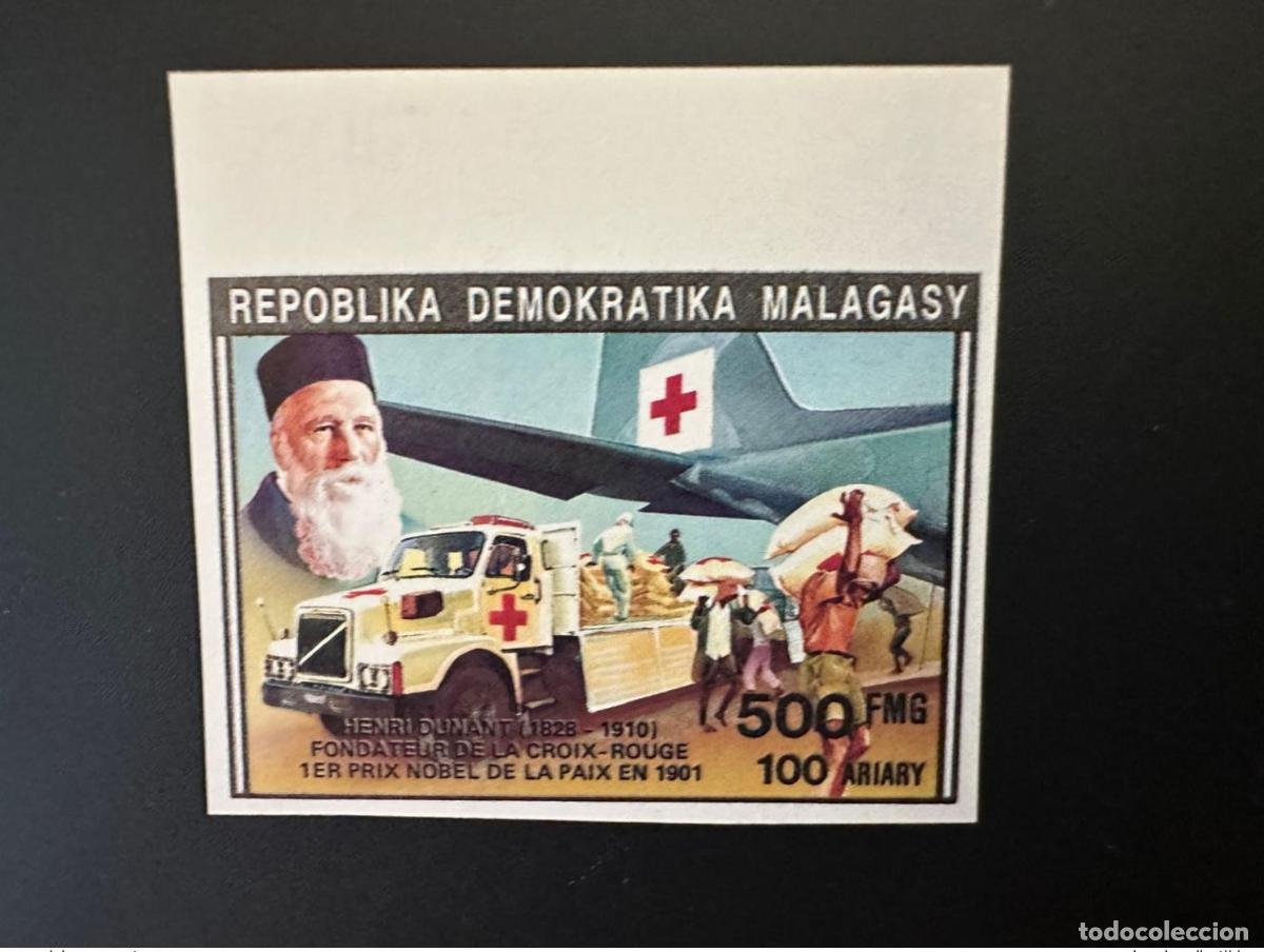 Sellos: Madagascar 1992 Mi. 1391 I ND Henri Dunant Avi&oacute;n Cruz Roja Cami&oacute;n