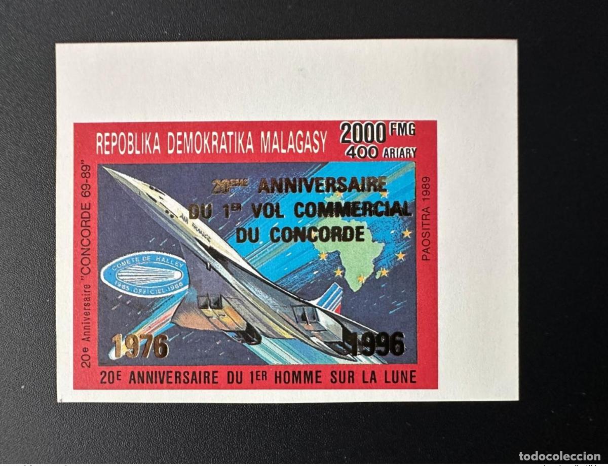 Sellos: Madagascar 1989/1996 Mi. 1802 b ND Sobreimpresi&oacute;n en oro Primer vuelo del Concorde Avion