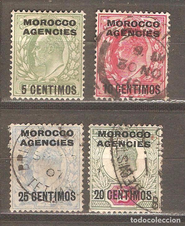 Briefmarken: MARRUECOS(COL.BRITANICA)1907,CAT.YT.23,24,26,27,USADOS,SIN GOMA,FIJASELLOS.