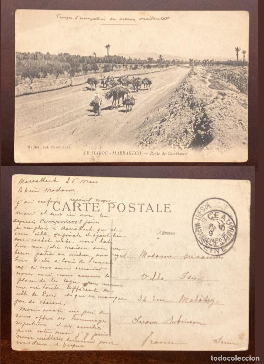 Timbres: El)1919 MARRAKECH, POSTCARD CASABLANCA ROUTE, WITHOUT STAMP, CIRCULATED TO FRANCE, VF