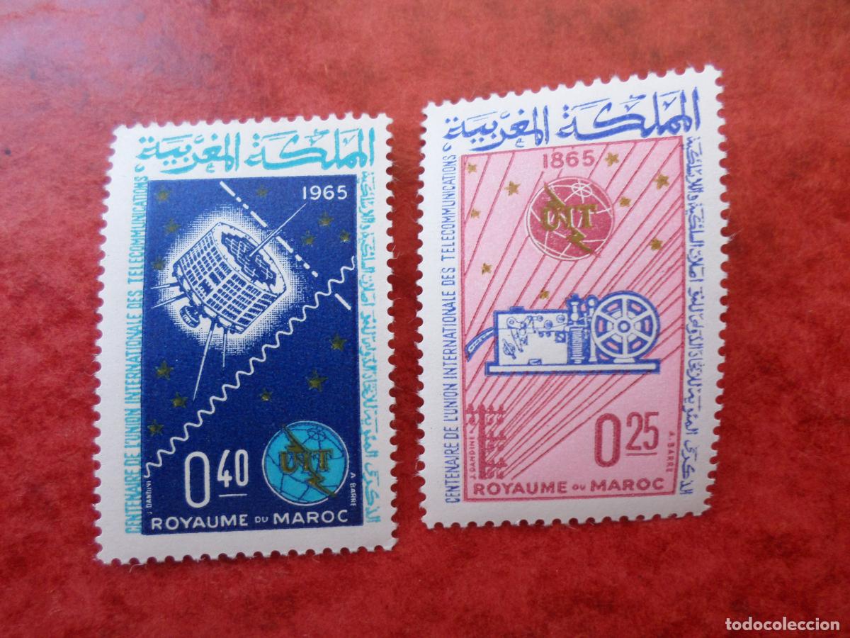 Timbres: .marruecos, 1965, centenario de la U.I.T., Yvert 484/85