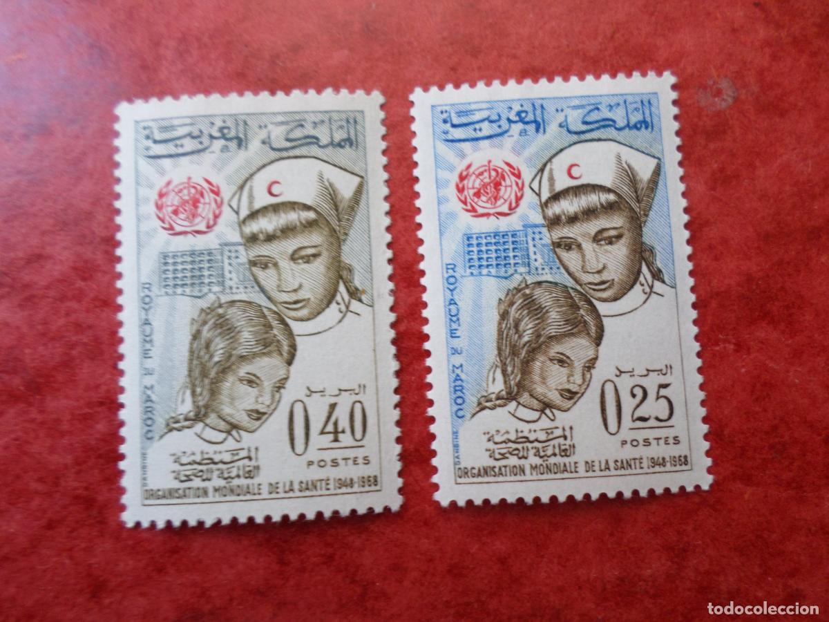 Sellos: .marruecos, 1968, 20 aniversario de la O.M.S., Yvert 555/56