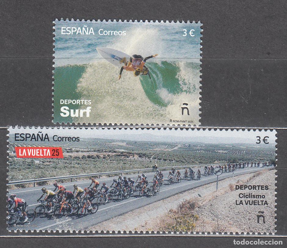 Sellos: Espa&ntilde;a II Centenario Correo 2025 Edifil 5854/55 ** Mnh Deportes Surf y Ciclismo