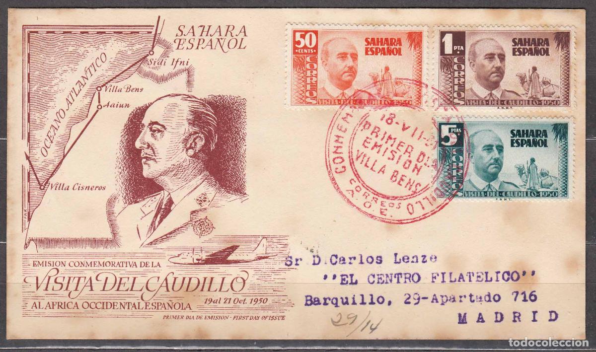 Timbres: Sahara Sobres 1&ordm; D&iacute;a 1951 Edifil 88/90