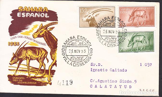 Timbres: Sahara Sobres 1&ordm; D&iacute;a 1955 Edifil 123/5
