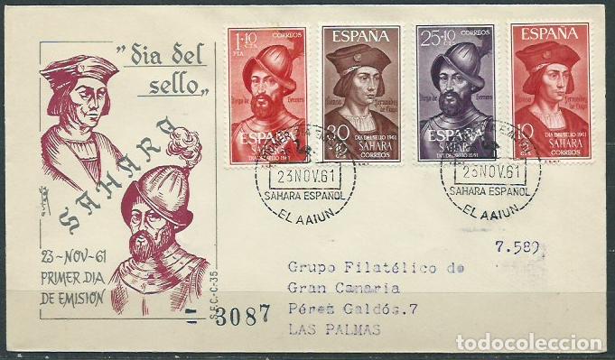 Timbres: Sahara Sobres 1&ordm; D&iacute;a 1961 Edifil 197/200