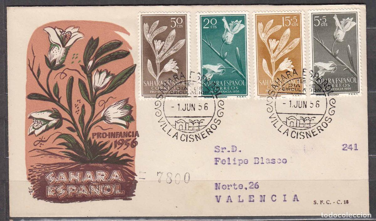 Timbres: Sahara Sobres 1&ordm; D&iacute;a 1956 Edfil 126/9
