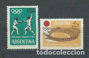 Timbres: Argentina - Correo 1964 Yvert 689/90 ** Mnh Deportes. Olimpiadas de Tokyo