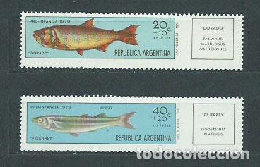 Timbres: Argentina - Correo 1970 Yvert 879+A,137 ** Mnh Fauna .Peces