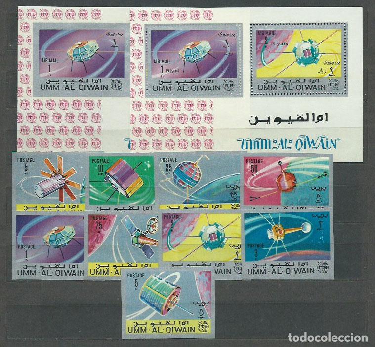 Timbres: Arabia Sud Este (Um Al Quiwain) - Correo Yvert 60/8+Hoj 5B Michel dentado y sin