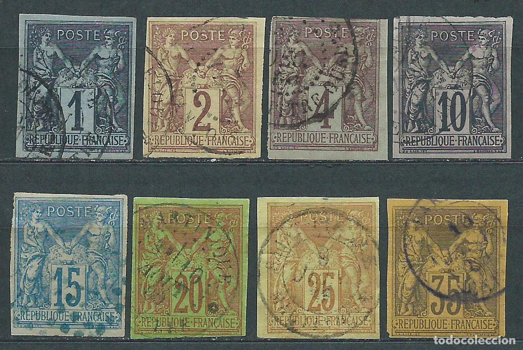 Timbres: Colonias Francesas - Correo Yvert 37/42+44/45 n&ordm; 40 con peque&ntilde;o defecto usado