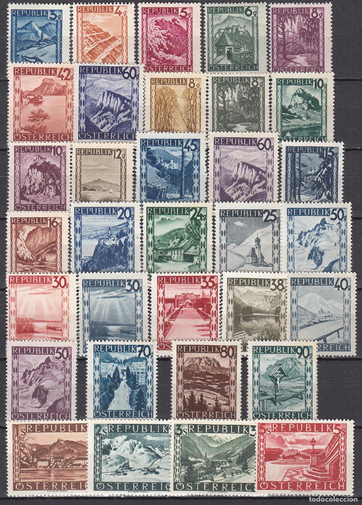 Selos: Austria Correo 1945-47 Yvert 600/632 ** Mnh (33 valores) Paisajes