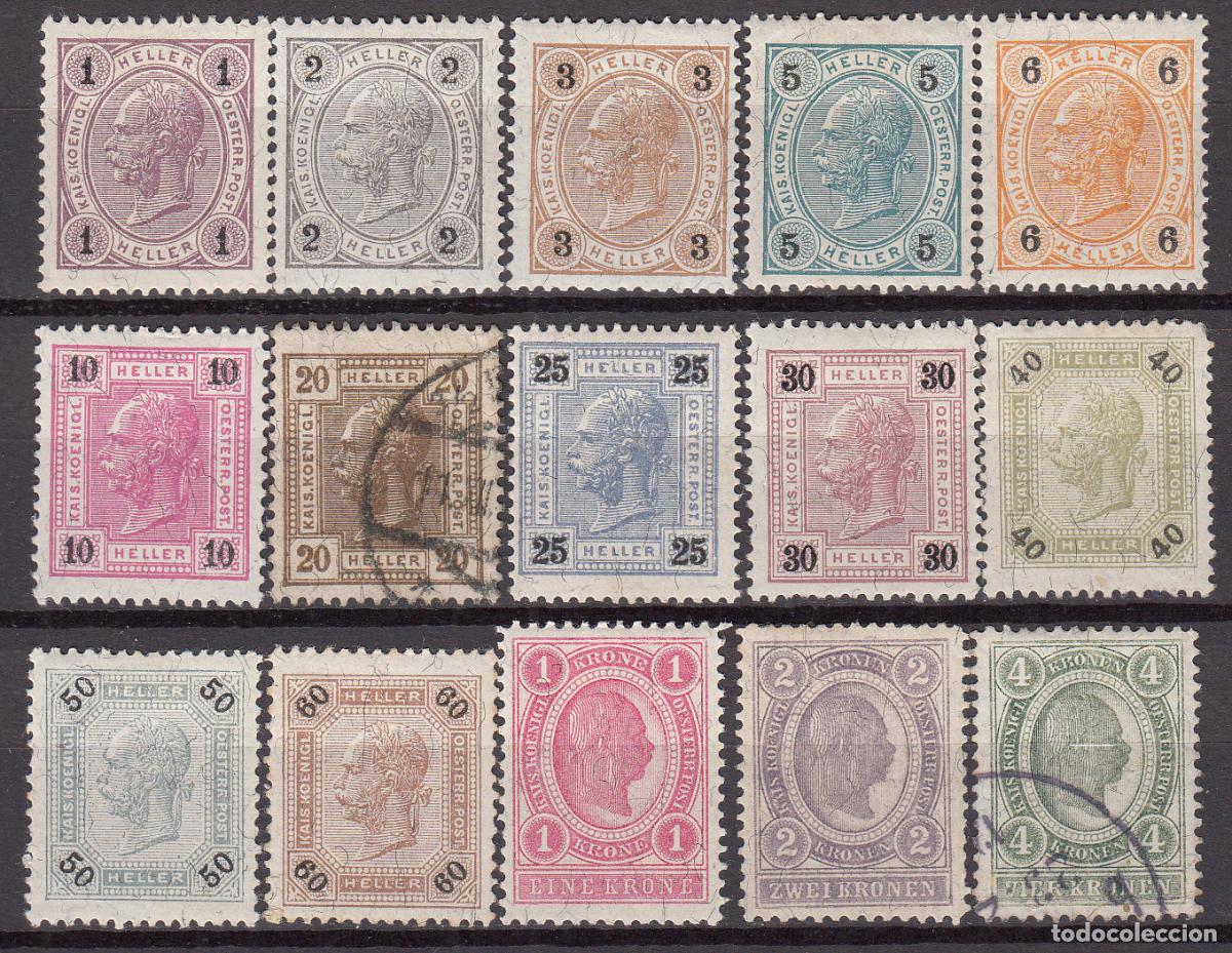 Selos: Austria Correo 1899-1902 Yvert 65/79*/usado Mh/usado 71 y 79 usados