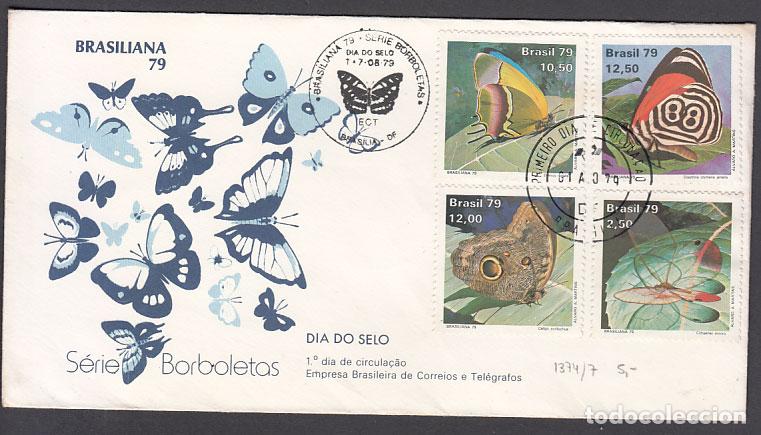 Selos: Brasil - Correo 1979 Yvert 1374/7 Sobre 1&ordm; d&iacute;a Fauna mariposas