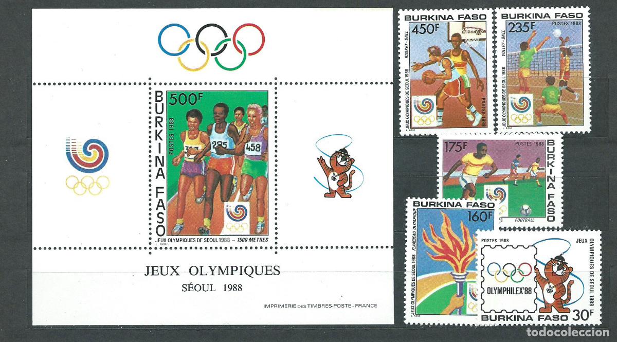 Selos: Burkina Faso - Correo Yvert 770/4+H.35 ** Mnh Deportes Seul