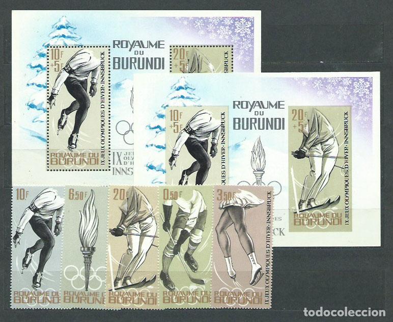 Sellos: Burundi - Correo Yvert 75/79+H.3 dentado y sin dentar * Mh Olimpiadas de Innsbr