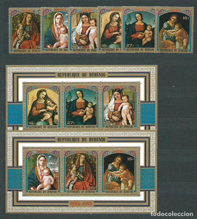 Sellos: Burundi - Correo Yvert 577/9+A.313/5+H.71/2 dentado y sin dentar ** Mnh Navidad