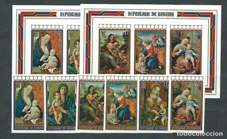 Sellos: Burundi - Correo Yvert 693/95+A.435/7+H.93/4 sin dentar ** Mnh Navidad