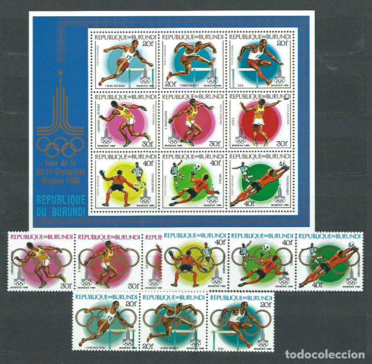 Sellos: Burundi - Correo Yvert 828/36+H.110 ** Mnh Olimpidas de Moscu