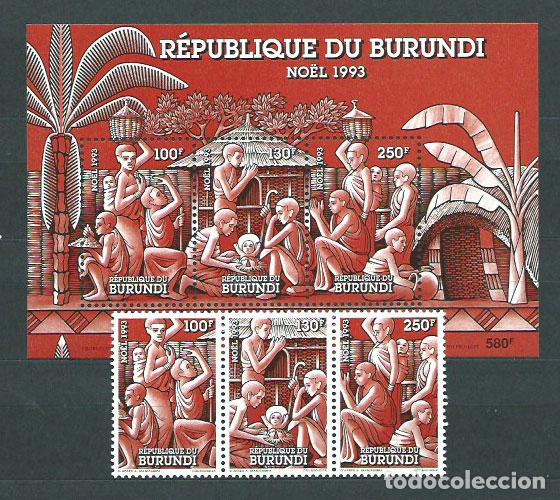 Sellos: Burundi - Correo Yvert 1008/10+H.129 ** Mnh Navidad