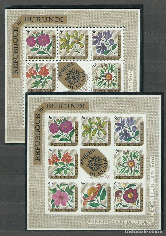 Briefmarken: Burundi - Hojas Yvert 17 dentado y sin dentar * Mh n&ordm; 17 dta. con doblez Flore