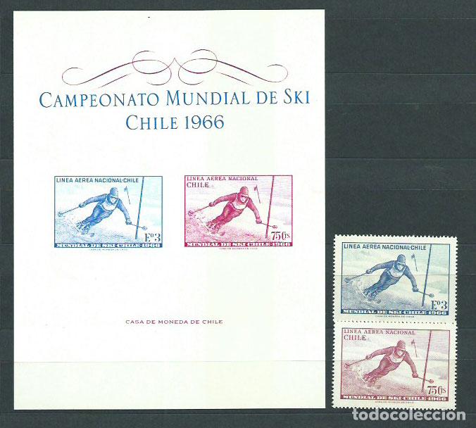 Sellos: Chile Aereo Yvert 232/3+Hb 6 * Mh Deportes Esqui