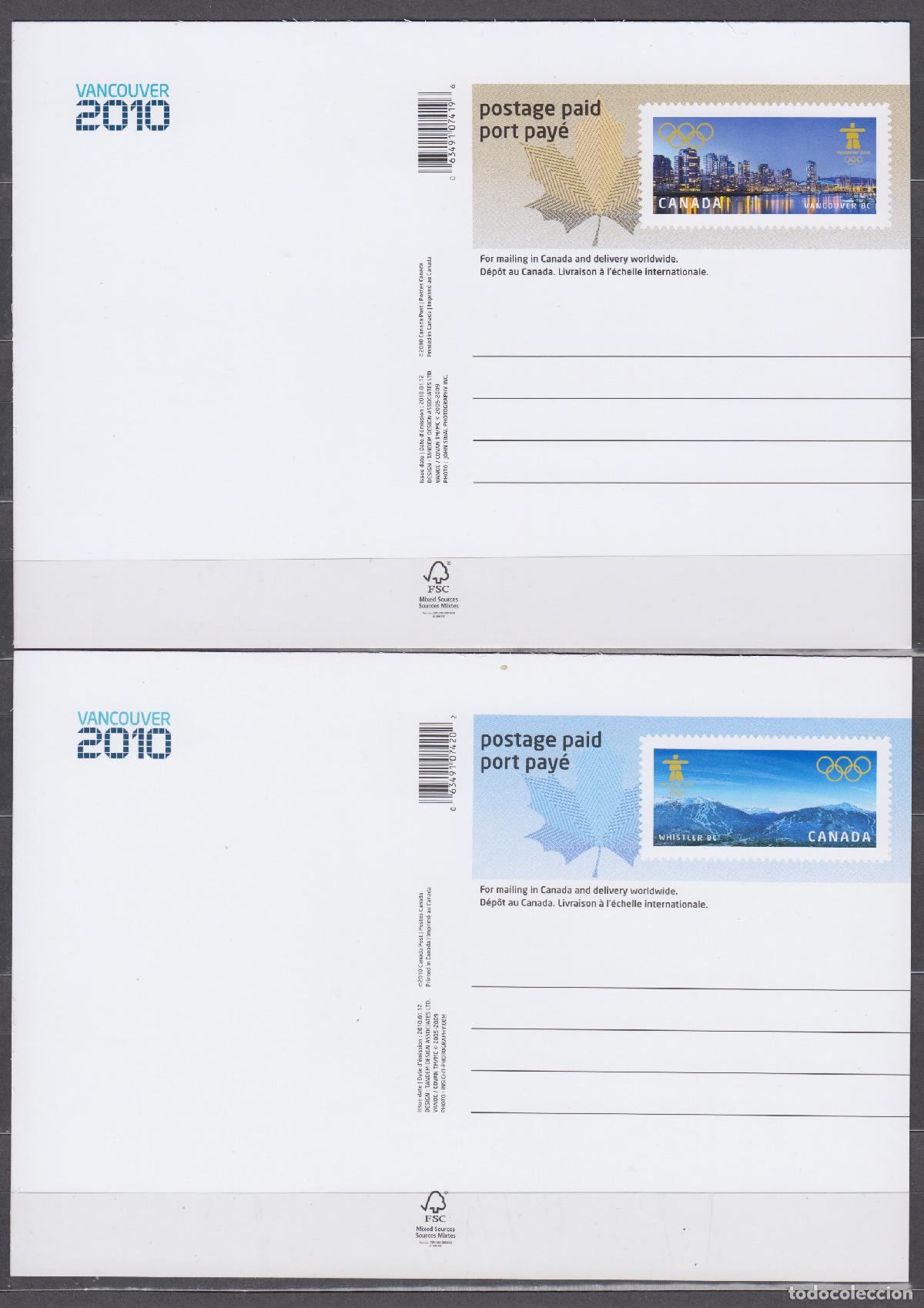 Selos: Canada Correo 2010 Yvert 2495/96 Tarjeta Postal - Deportes - Olimpiada de Invier
