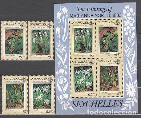 Selos: Seychelles - Correo Yvert 535/8+Hb 22 ** Mnh Flores
