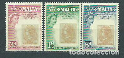 Selos: Malta - Correo 1960 Yvert 274/6 ** Mnh Centenario del Sello