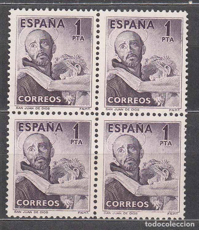 Sellos: Espa&ntilde;a II Centenario Correo 1950 Edifil 1070 ** Mnh Bloque de 4 sellos - San Ju