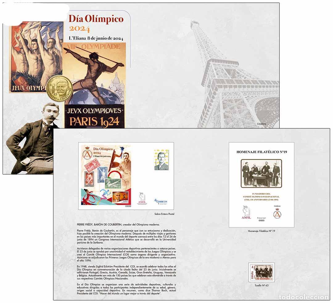 Stamps: Espa&ntilde;a II Centenario Documentos Filatelicos Anfil 66 Sello 2024/Paris 1924