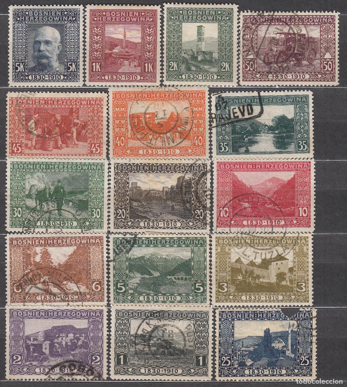 Selos: Bosnia Correo 1910 Yvert 45/60 usado sello 52 roto