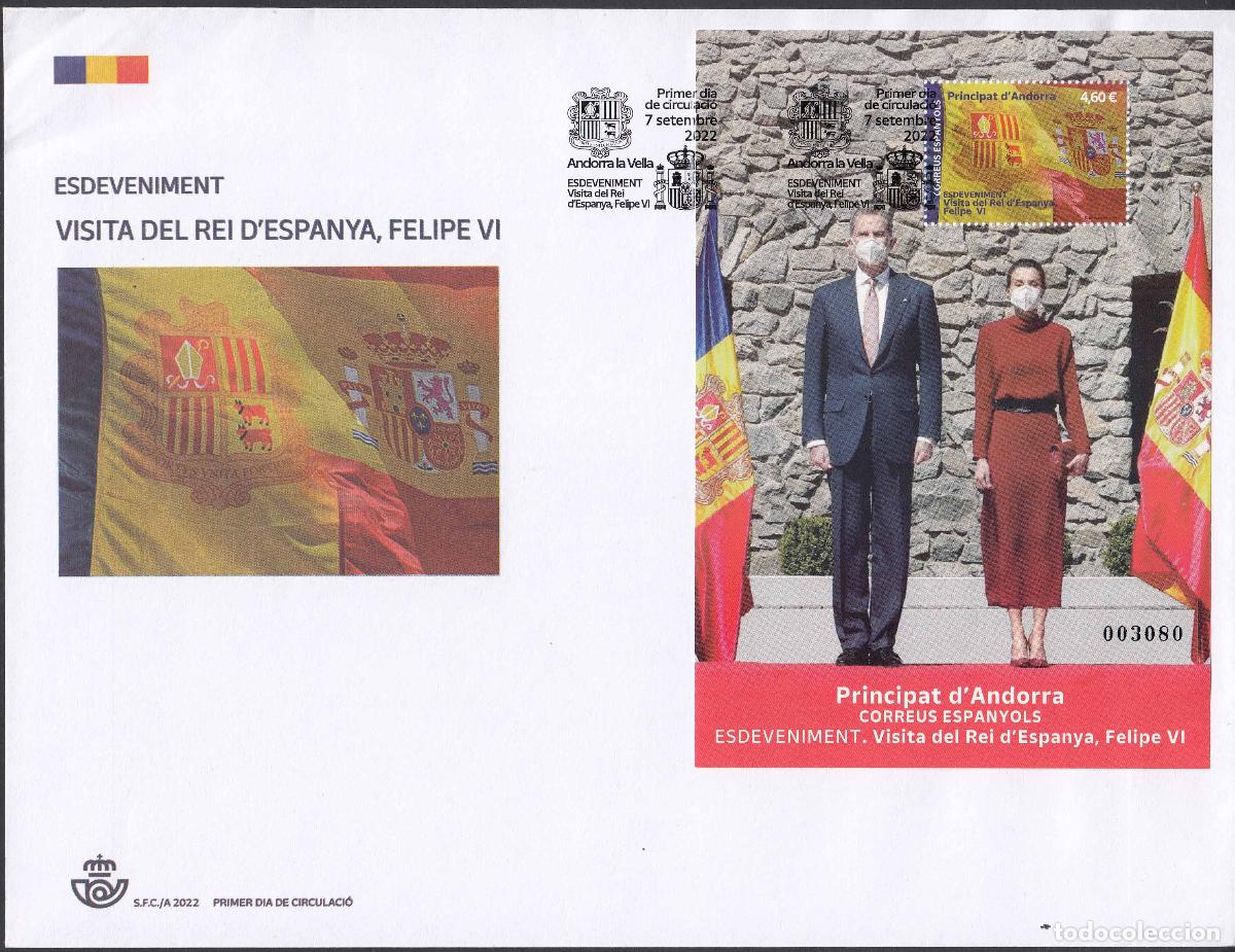 Briefmarken: Andorra Espa&ntilde;ola Sobres 1&ordm; D&iacute;a 2022 Edifil 531 Visita del Rey de Espa&ntilde;a Feli