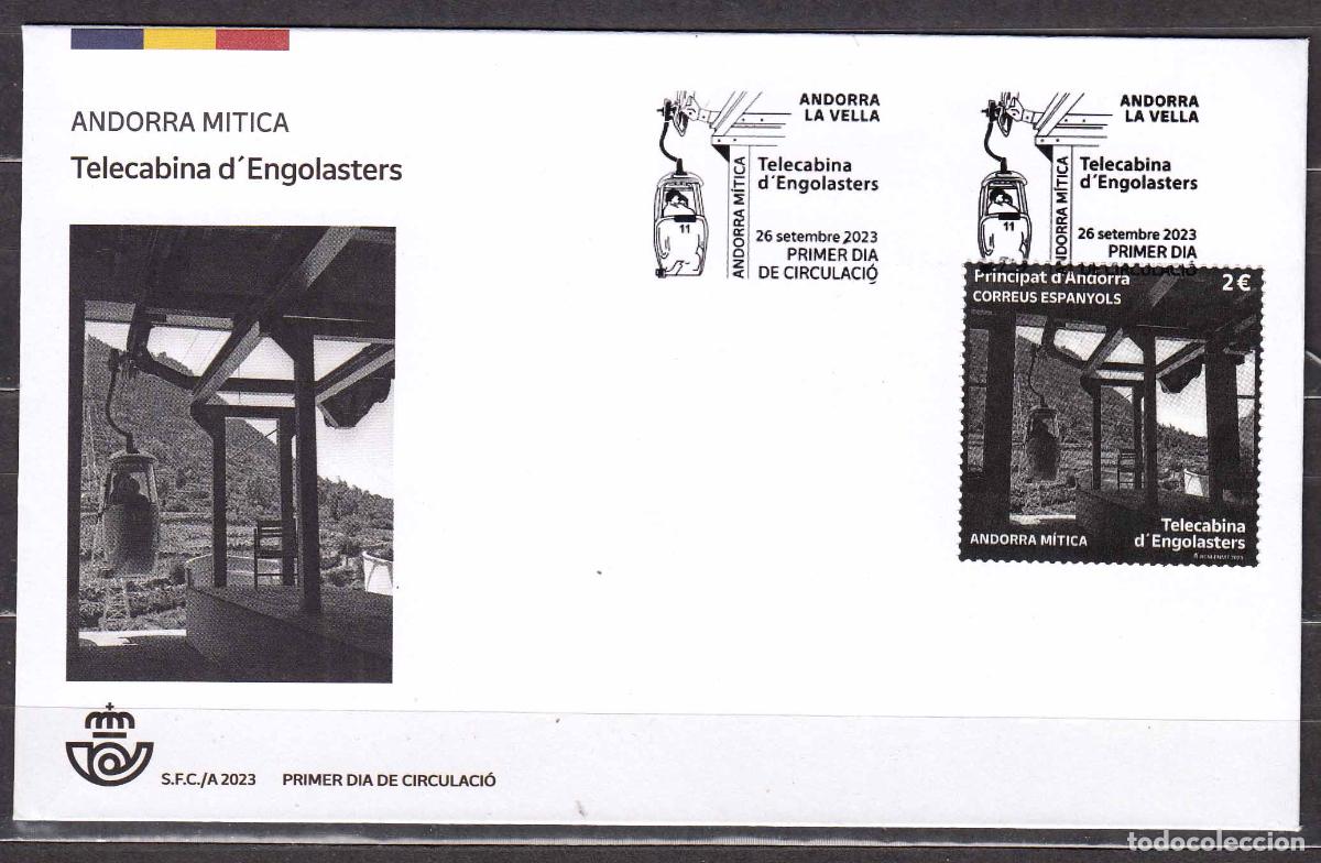 Timbres: Andorra Espa&ntilde;ola Sobres 1&ordm; D&iacute;a 2023 Edifil 547 Telecabina de Engolasters
