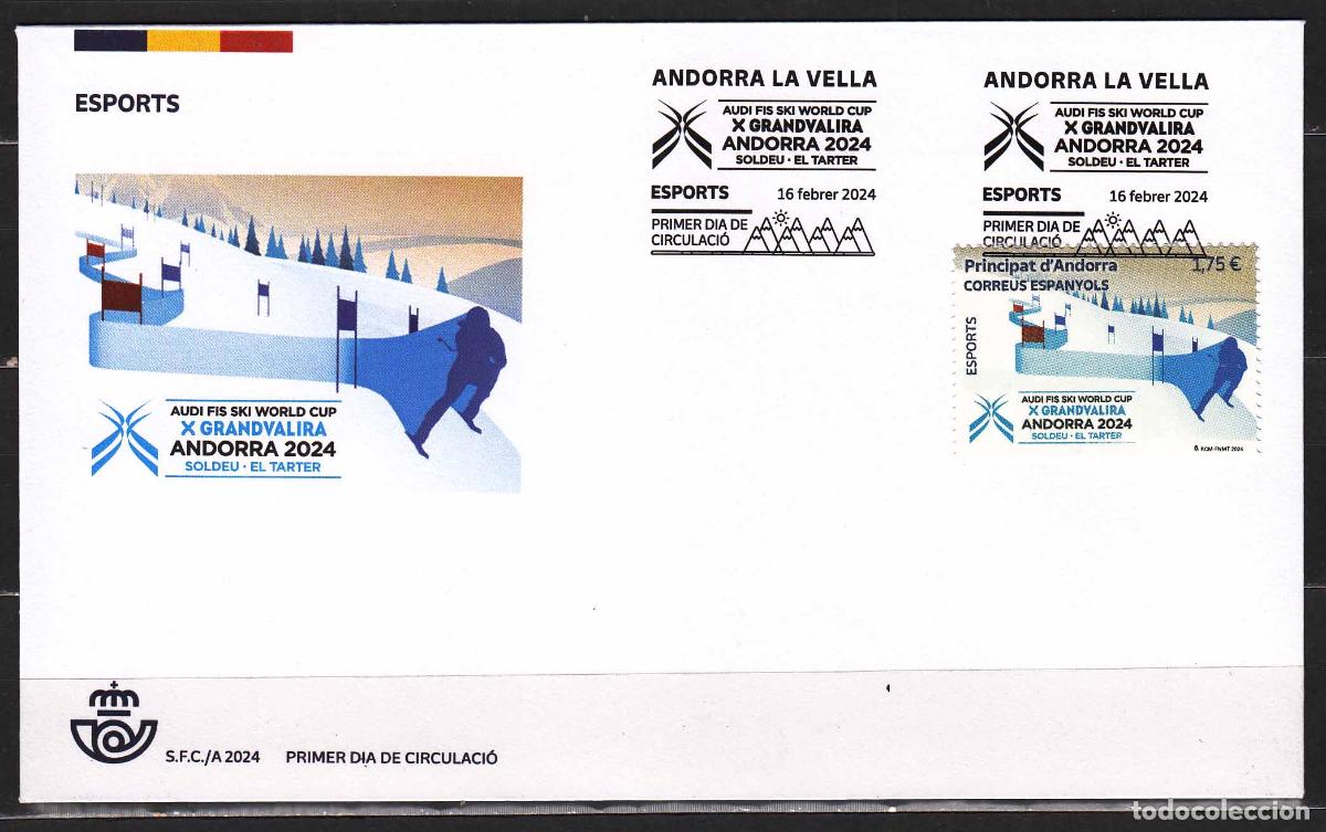 Sellos: Andorra Espa&ntilde;ola Sobres 1&ordm; D&iacute;a 2024 Edifil 554 Copa Esqui Alpi
